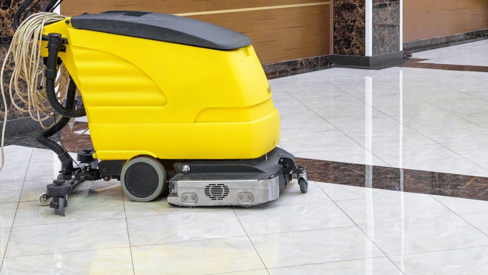 Cleaning machine on luxury shiny floor